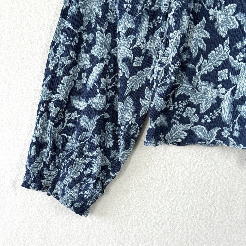 Faherty Top Womens Small Emery Blouse Blue Esna Floral Peasant Relaxed Smocked - Picture 7 of 11